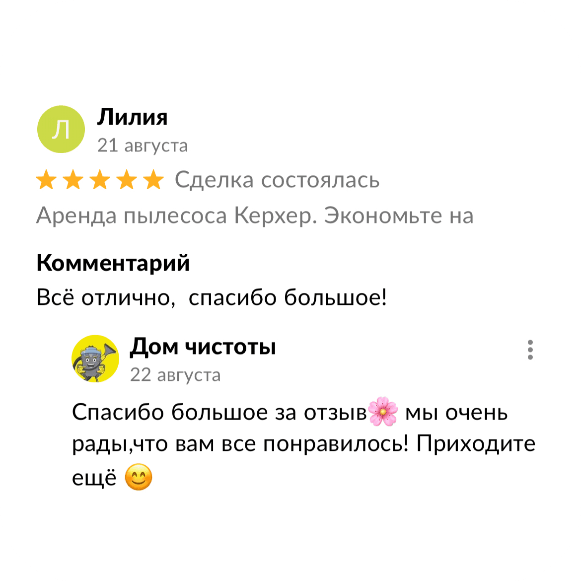 Скриншот отзыва клиента 2